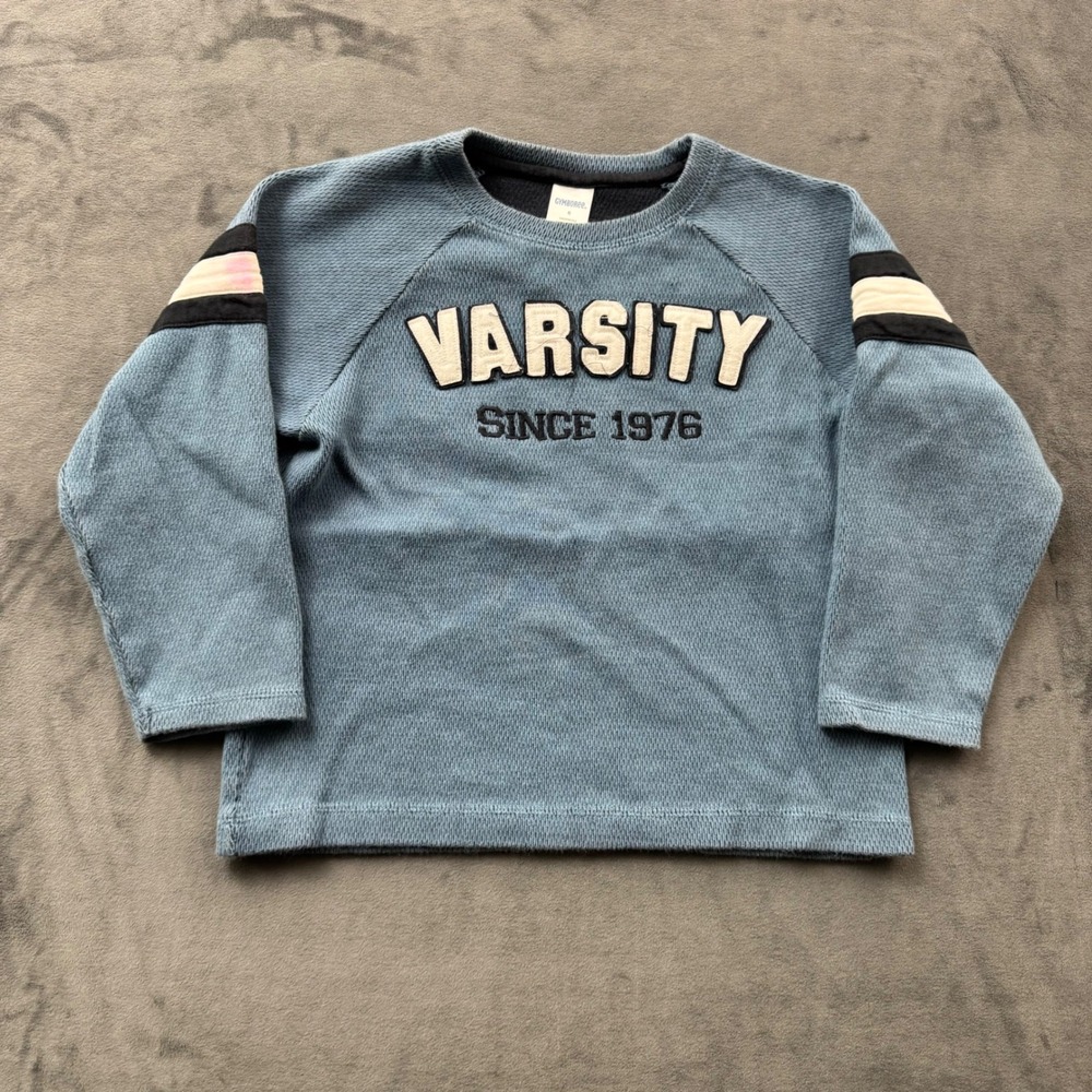 Gymboree Boys Blue Varsity Since 1976 Waffle Knit Thermal Long Sleeve Shirt 6